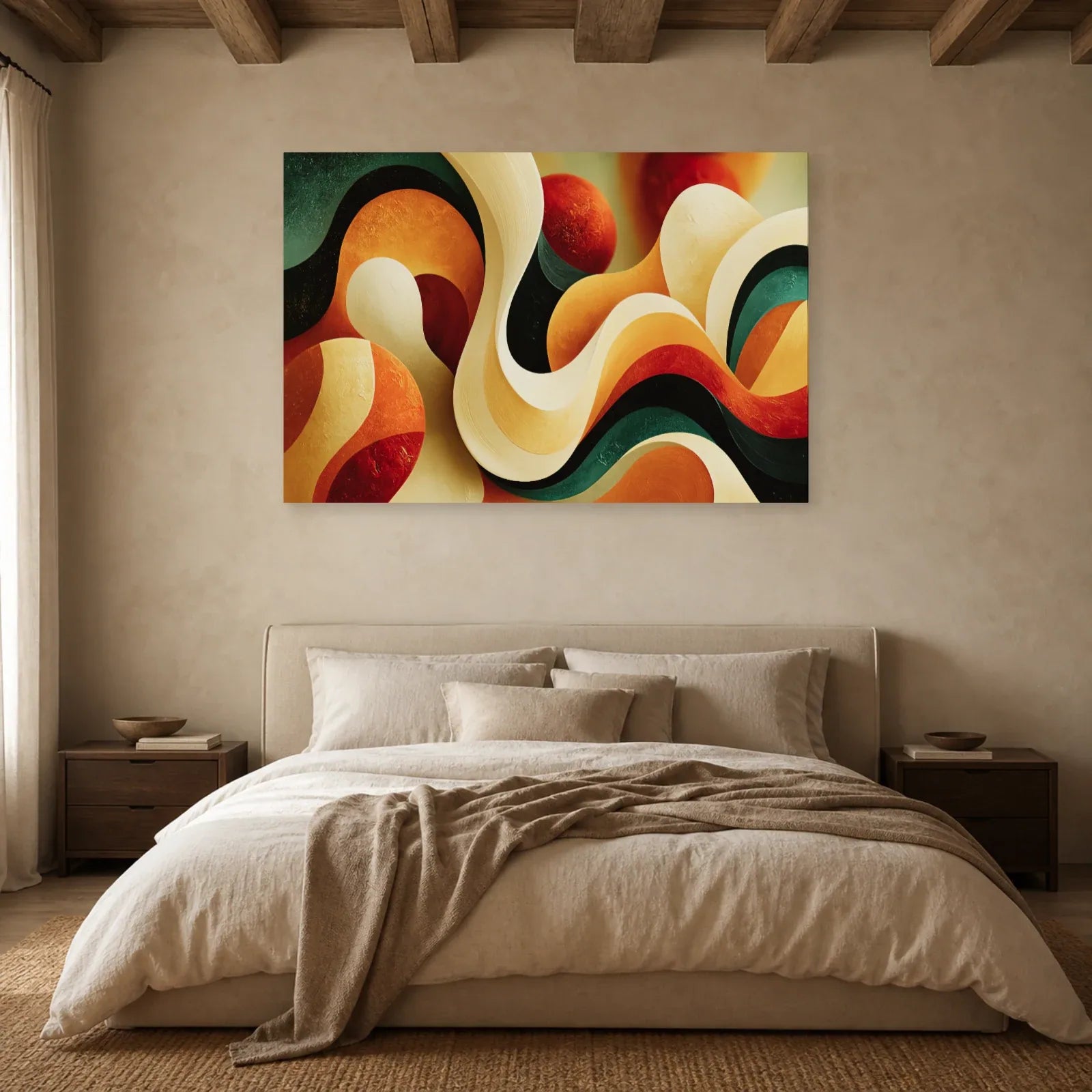 Tableau Bohème Chic Formes Organiques dans une chambre - Art Virtuoso