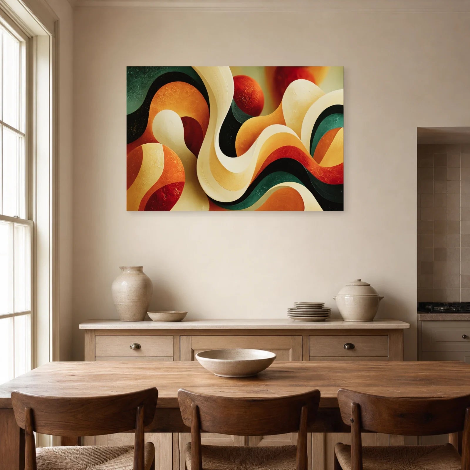 Tableau Bohème Chic Formes Organiques dans une cuisine - Art Virtuoso