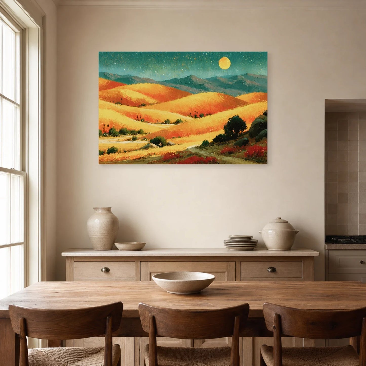 Tableau Bohème Chic Paysage Abstrait dans une cuisine - Art Virtuoso