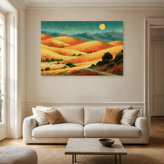 Tableau Bohème Chic Paysage Abstrait dans un salon - Art Virtuoso