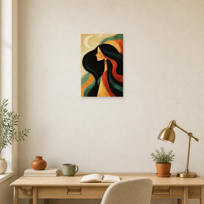Tableau Bohème Chic Portrait Lunaire dans un bureau - Art Virtuoso