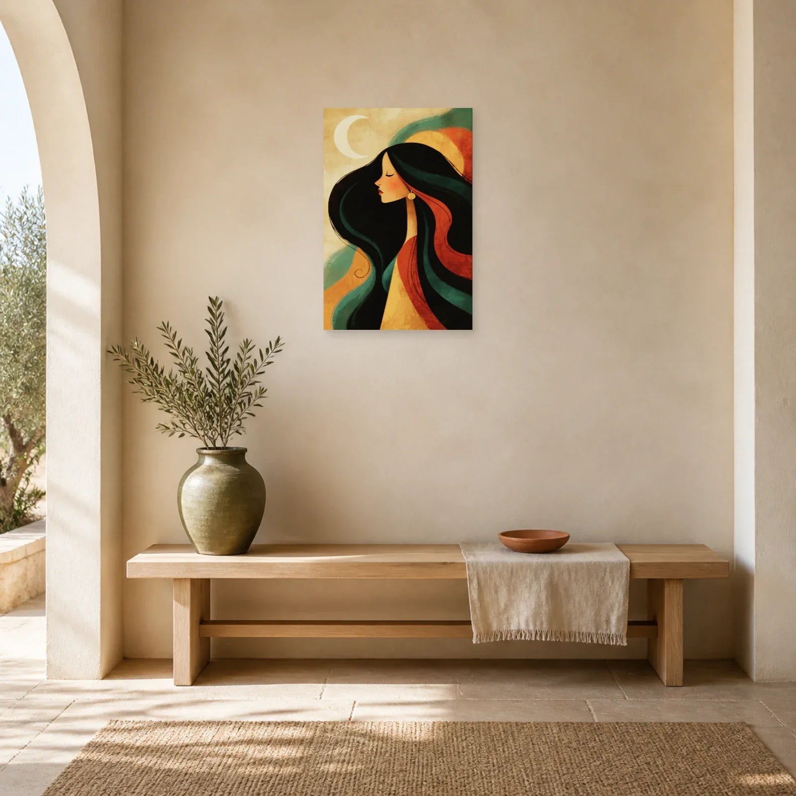 Tableau Bohème Chic Portrait Lunaire dans une entree ou un couloir - Art Virtuoso