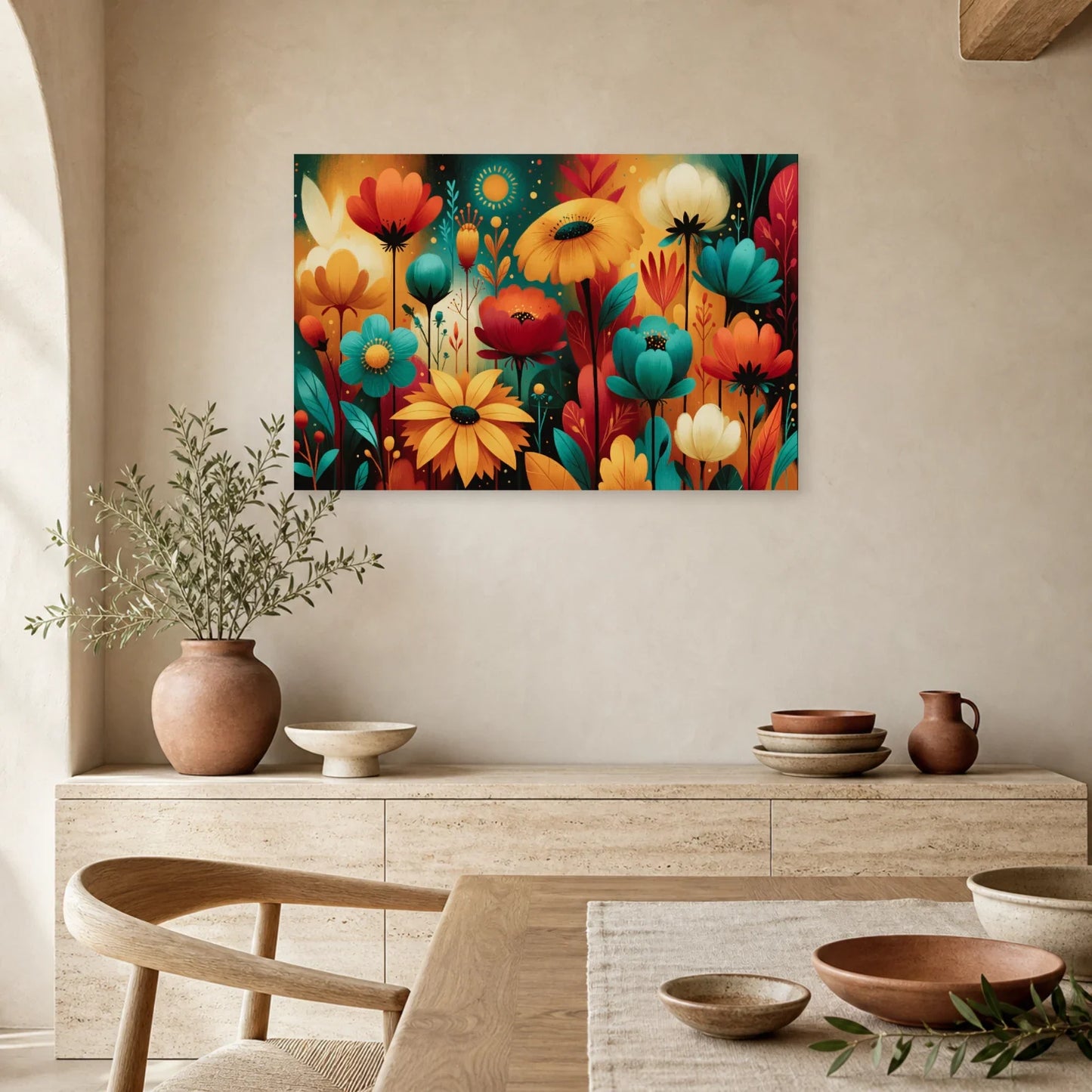 Tableau Bohème Coloré Jardin Onirique dans une cuisine - Art Virtuoso