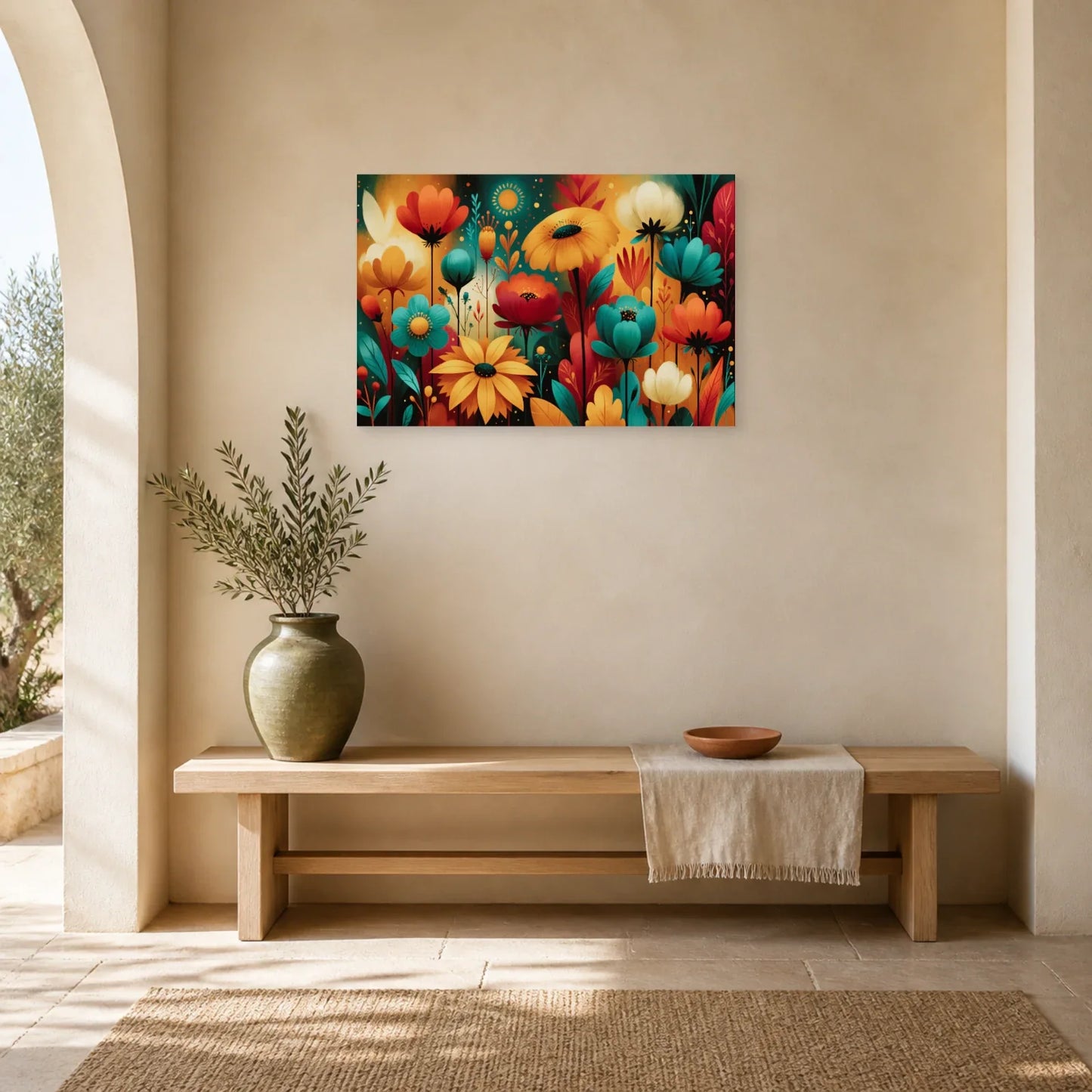 Tableau Bohème Coloré Jardin Onirique dans une entree ou un couloir - Art Virtuoso