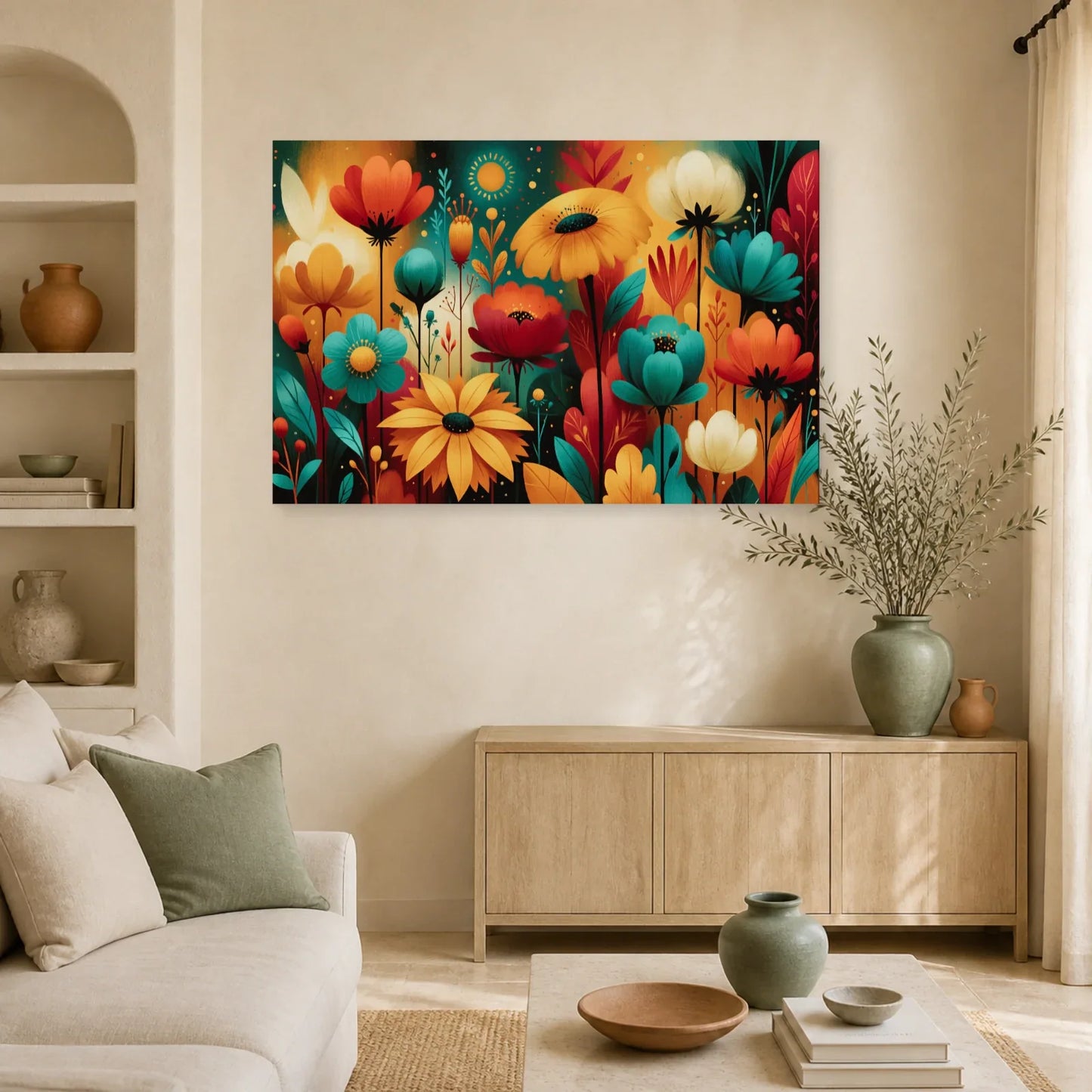 Tableau Bohème Coloré Jardin Onirique dans un salon - Art Virtuoso