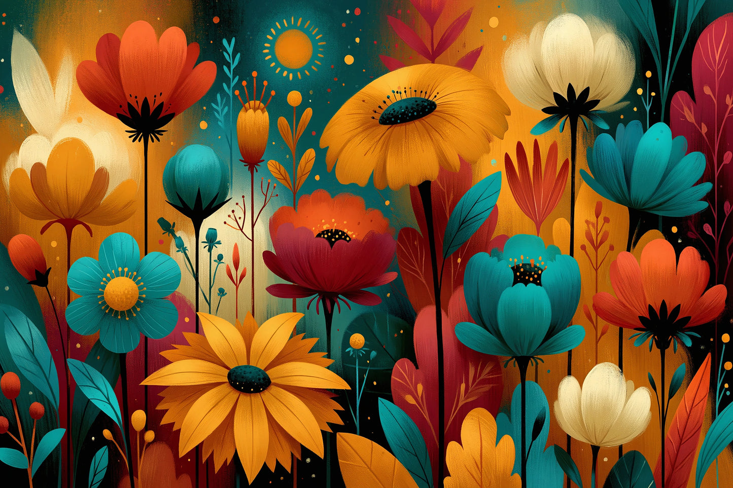 Tableau Bohème Coloré Jardin Onirique - toile bohème format XXL