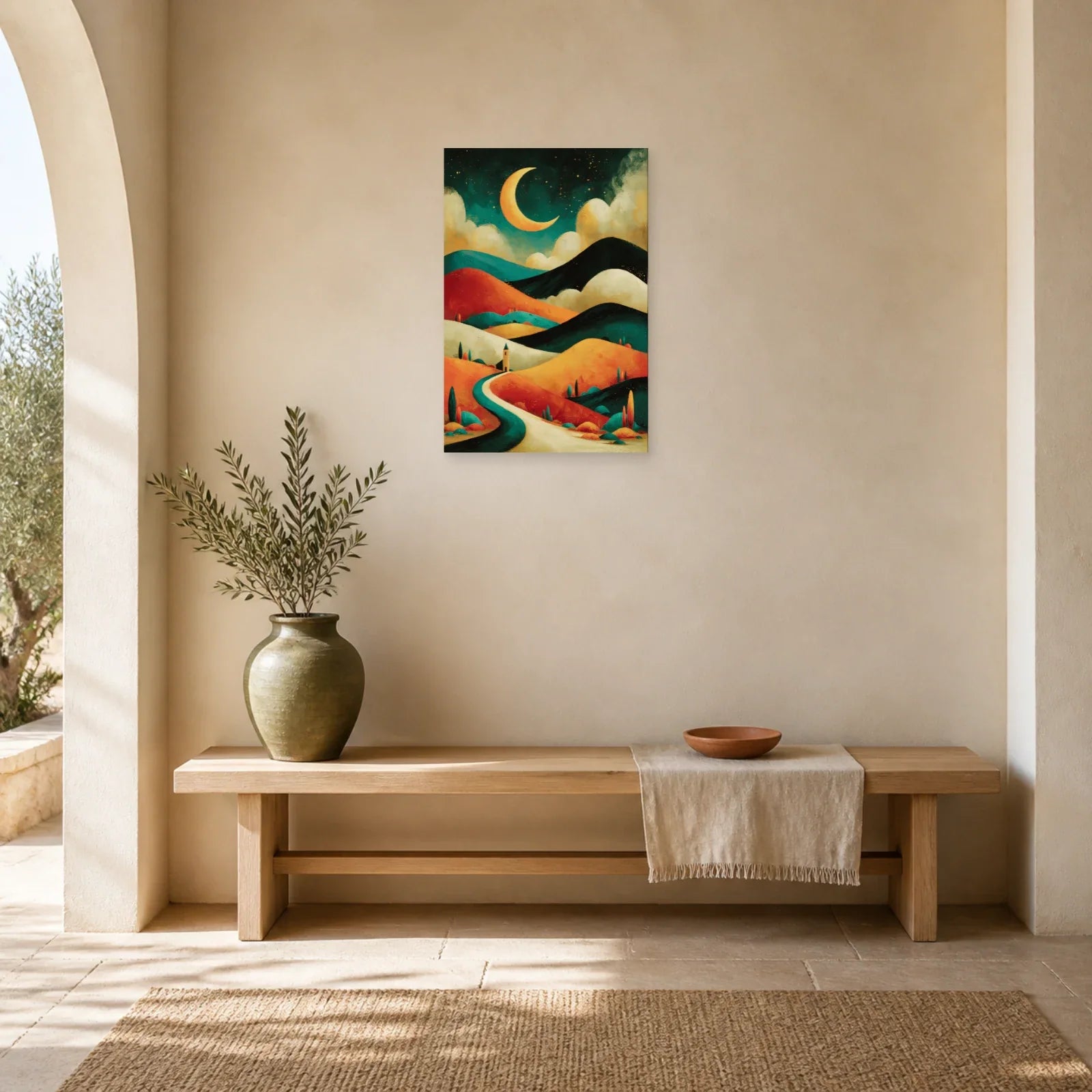Tableau Bohème Décoration Murale Lune dans une entree ou un couloir - Art Virtuoso