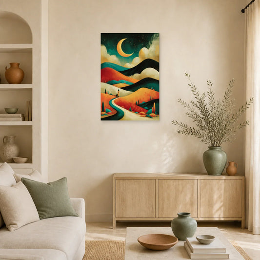 Tableau Bohème Décoration Murale Lune dans un salon - Art Virtuoso