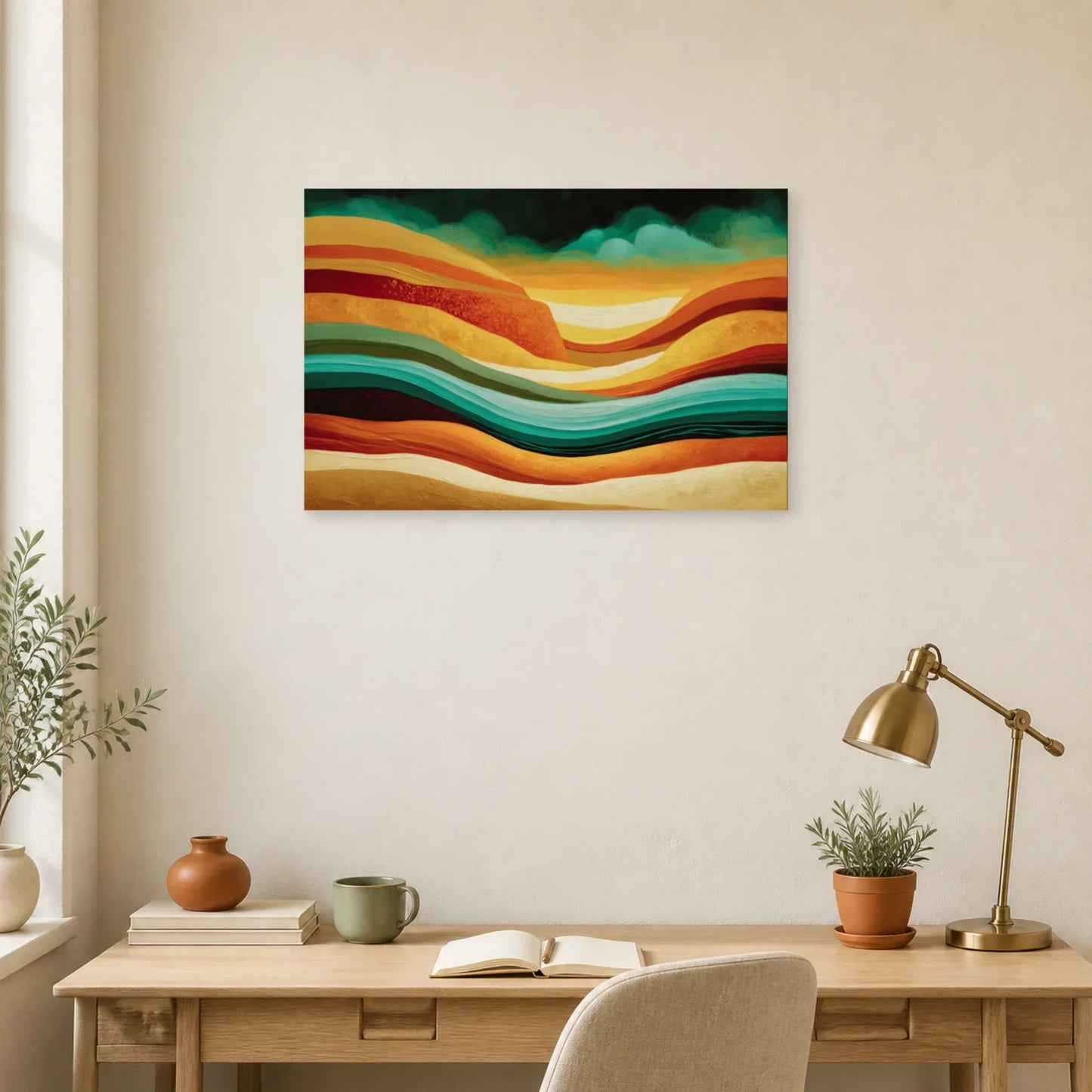 Tableau Bohème Strates Minérales dans un bureau - Art Virtuoso