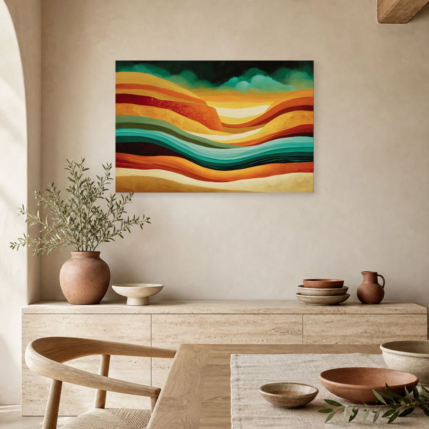 Tableau Bohème Strates Minérales dans une cuisine - Art Virtuoso