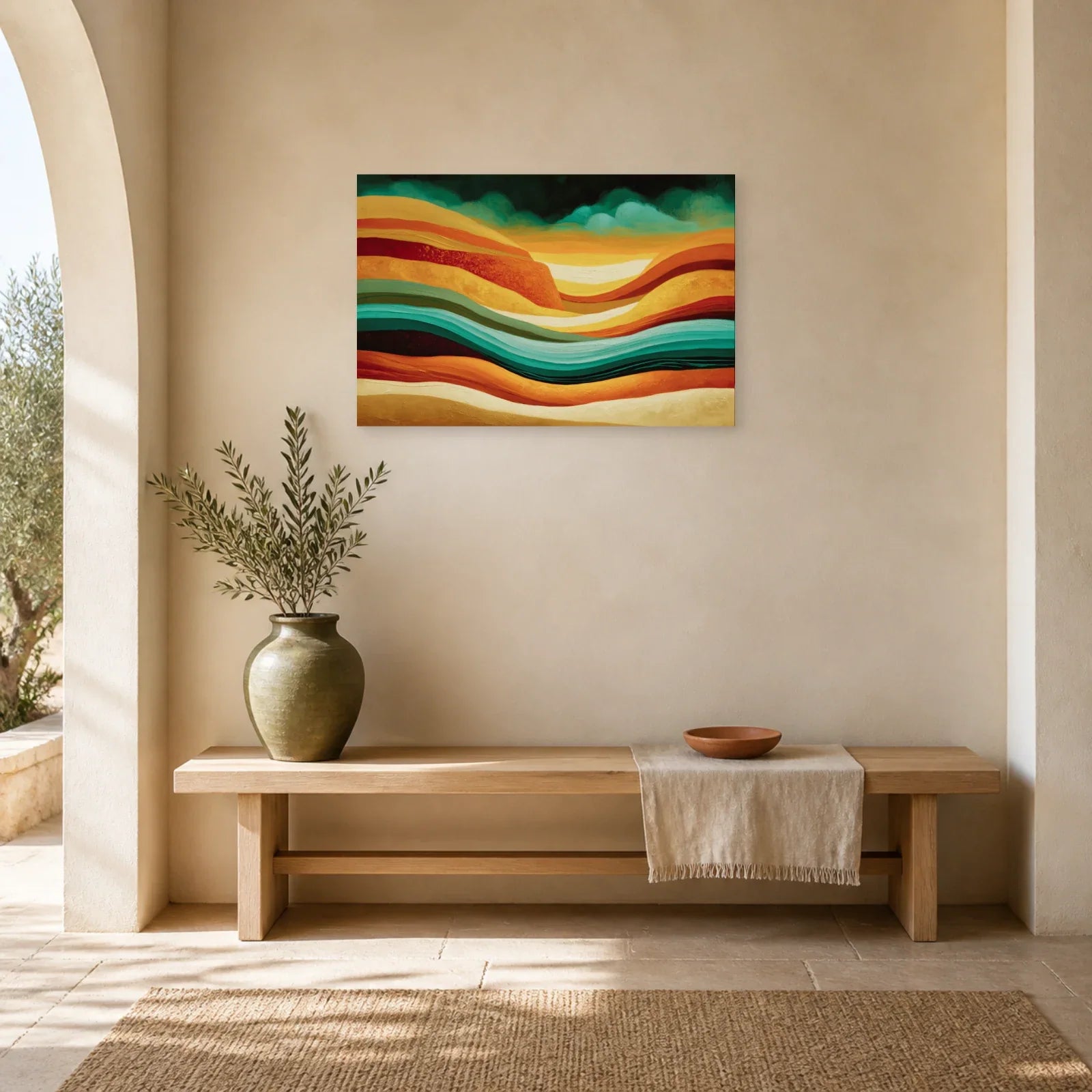 Tableau Bohème Strates Minérales dans une entree ou un couloir - Art Virtuoso