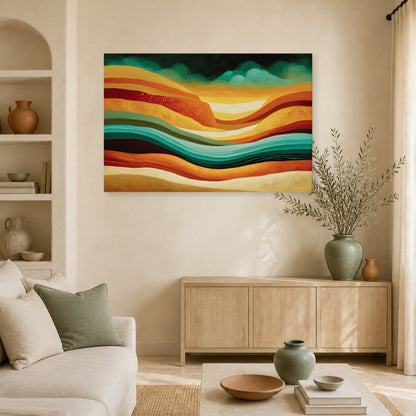 Tableau Bohème Strates Minérales dans un salon - Art Virtuoso