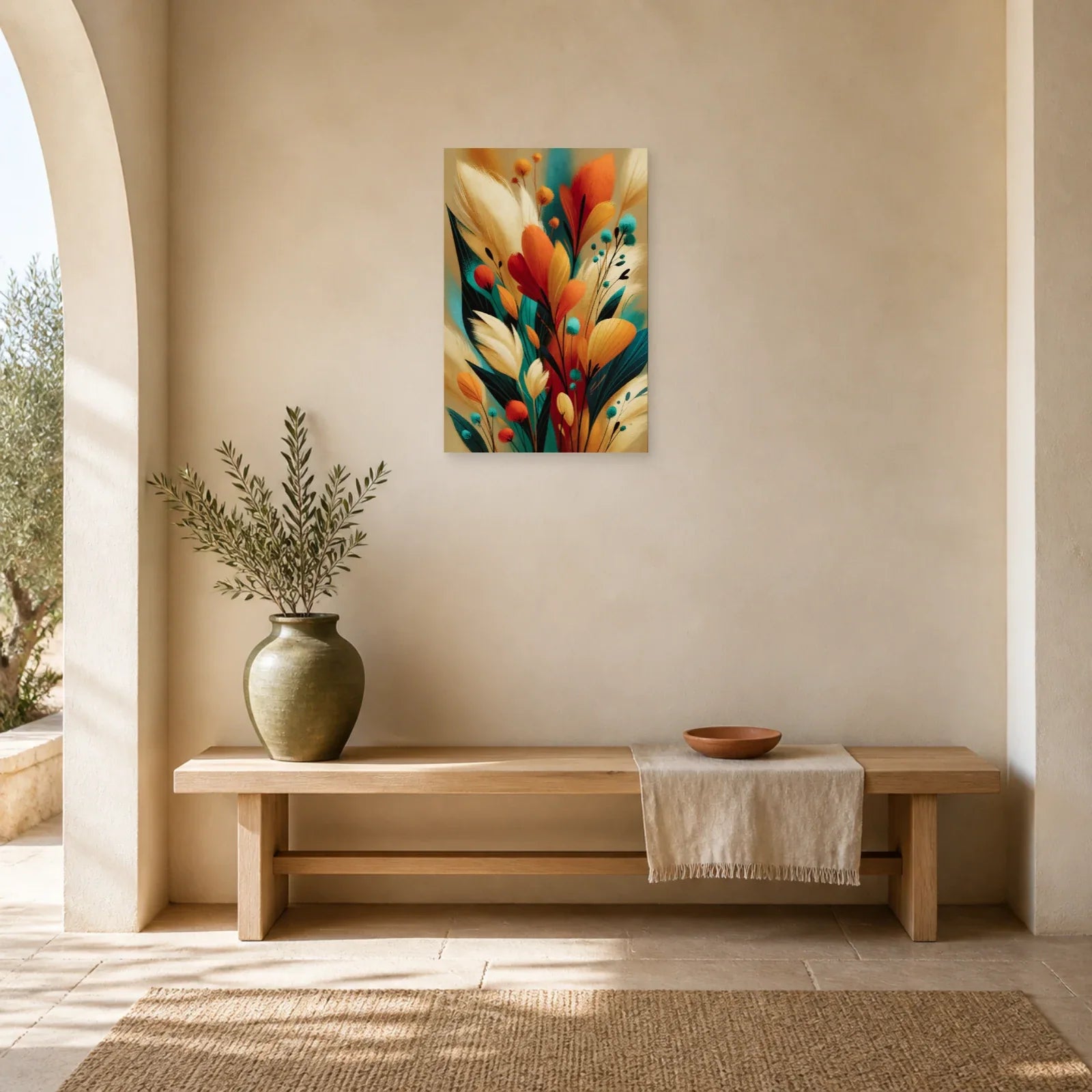 Tableau Bohème Décoration Murale Pampas dans une entree ou un couloir - Art Virtuoso
