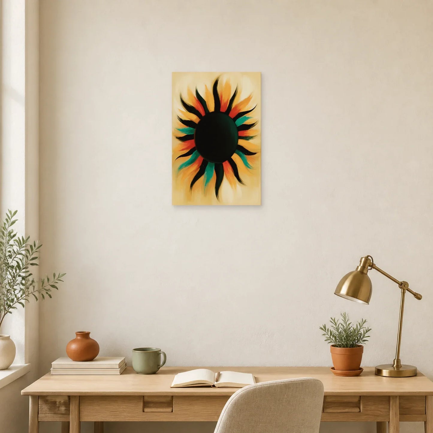Tableau Bohème Mural Soleil Noir dans un bureau - Art Virtuoso