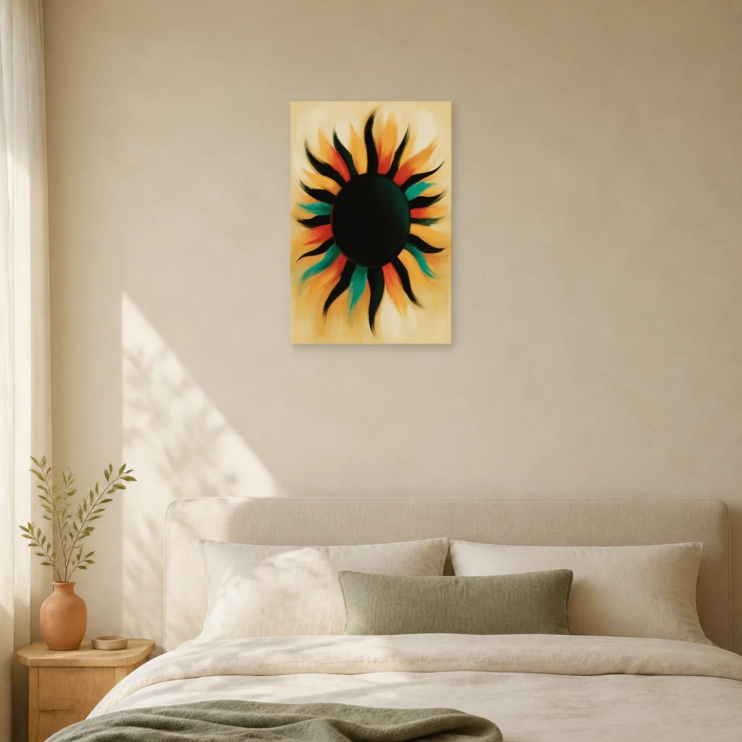 Tableau Bohème Mural Soleil Noir dans une chambre - Art Virtuoso