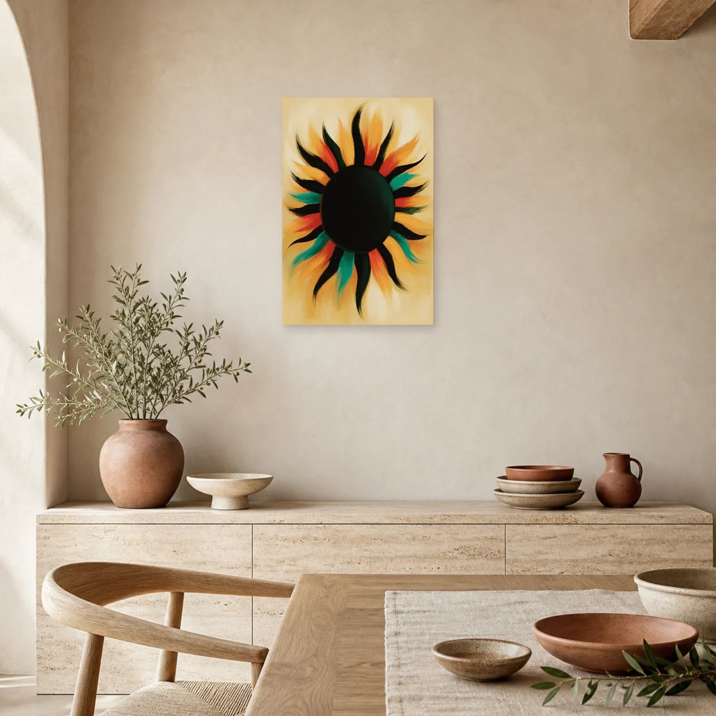 Tableau Bohème Mural Soleil Noir dans une cuisine - Art Virtuoso