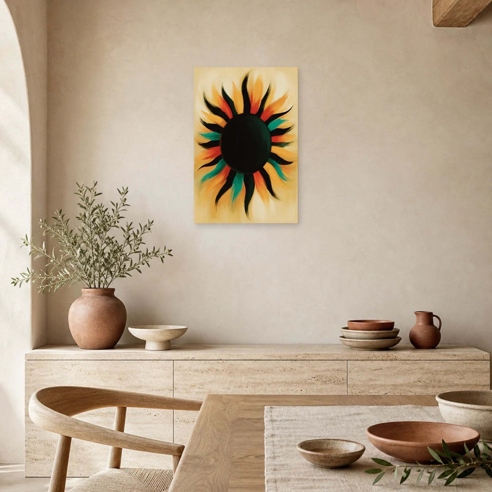 Tableau Bohème Mural Soleil Noir dans une cuisine - Art Virtuoso
