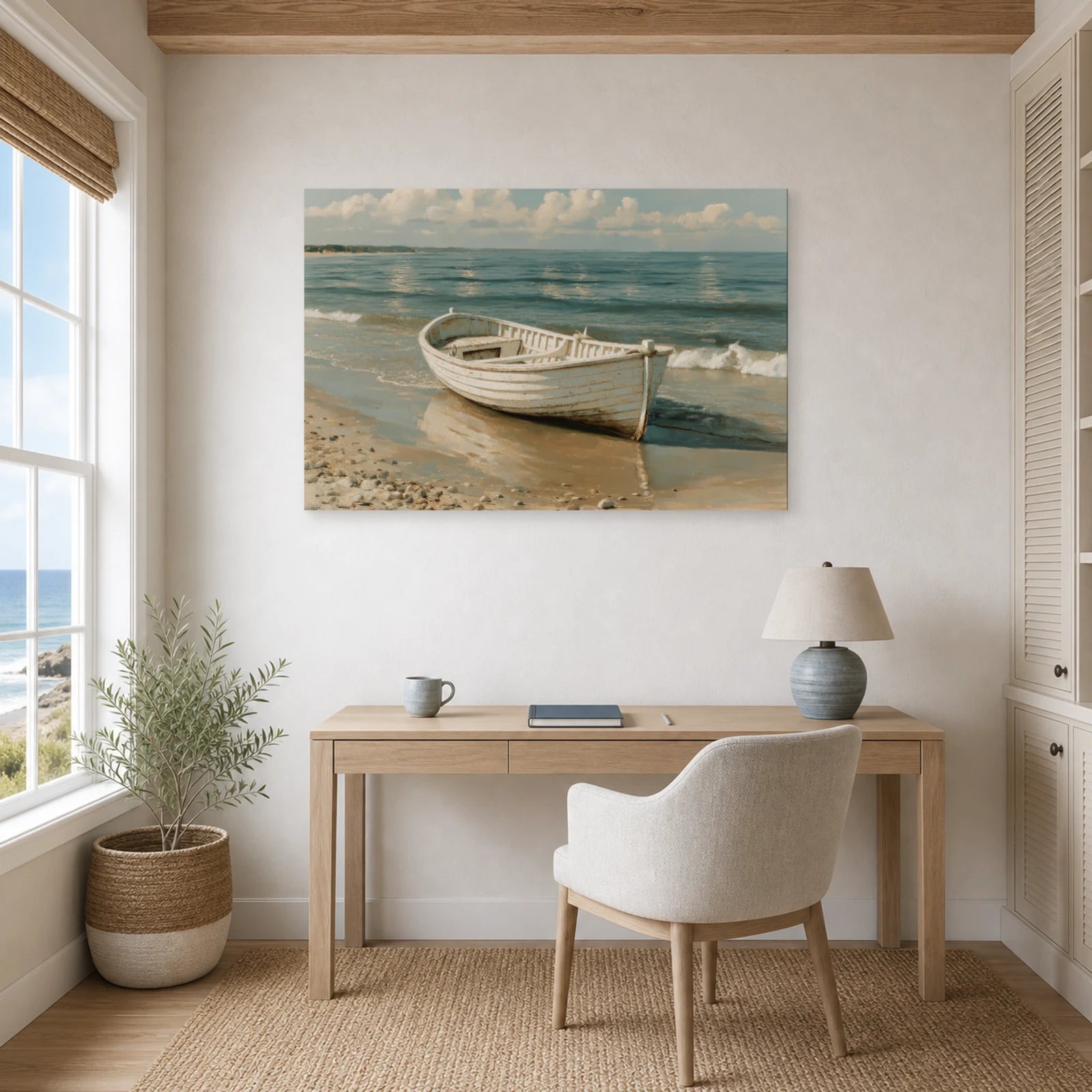 Tableau Bord De Mer Bateau Bois dans un bureau - Art Virtuoso
