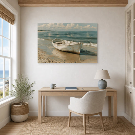 Tableau Bord De Mer Bateau Bois dans un bureau - Art Virtuoso