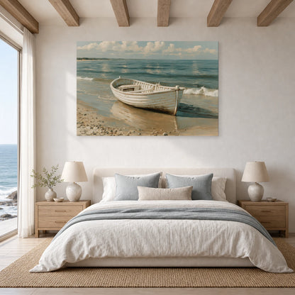 Tableau Bord De Mer Bateau Bois dans une chambre - Art Virtuoso