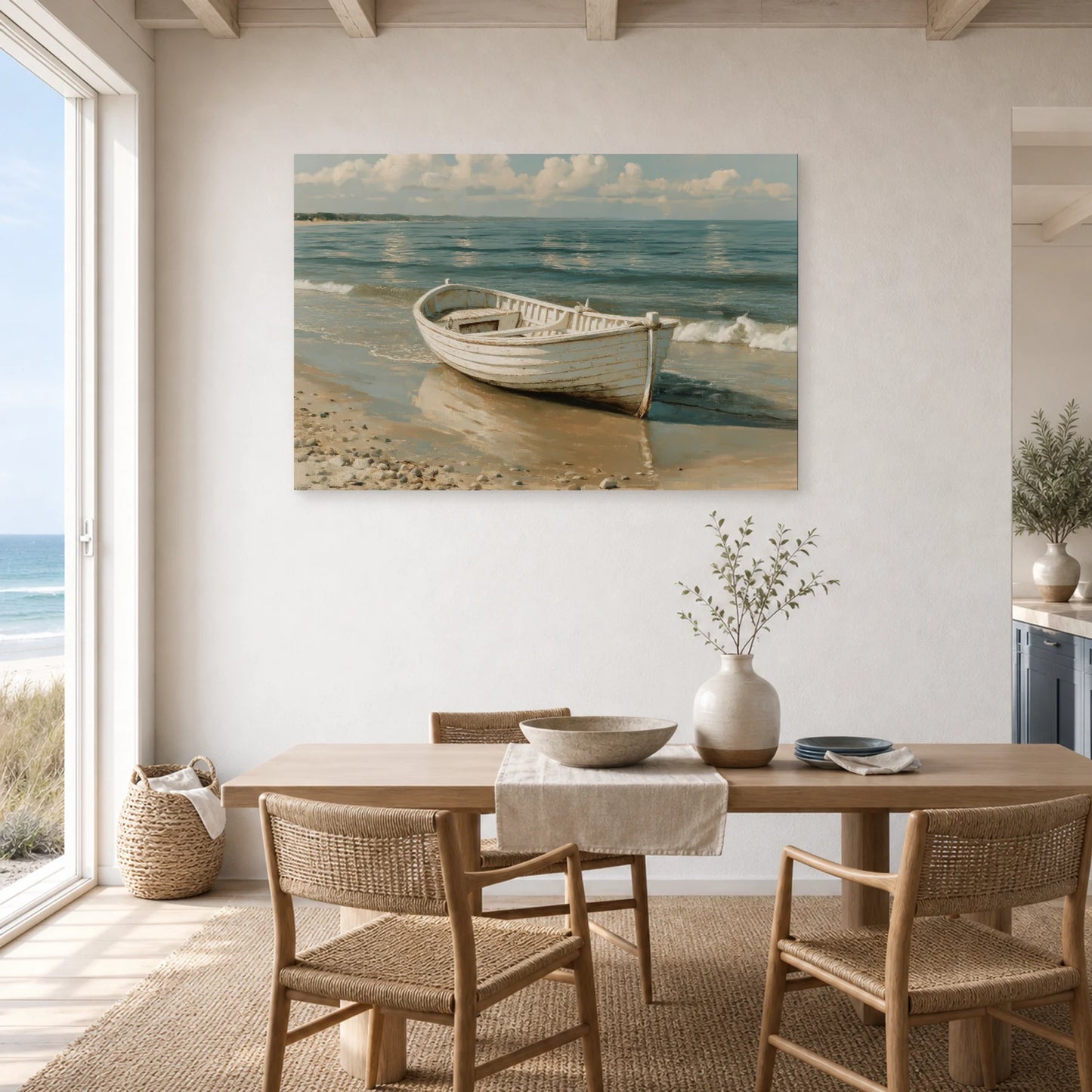 Tableau Bord De Mer Bateau Bois dans une cuisine - Art Virtuoso