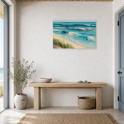 Tableau Bord De Mer Moderne Lignes Bleues dans une entree ou un couloir - Art Virtuoso
