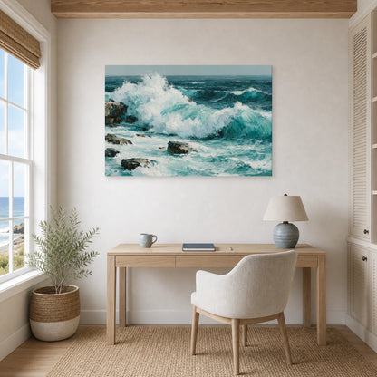 Tableau Bord De Mer Vague Rochers dans un bureau - Art Virtuoso