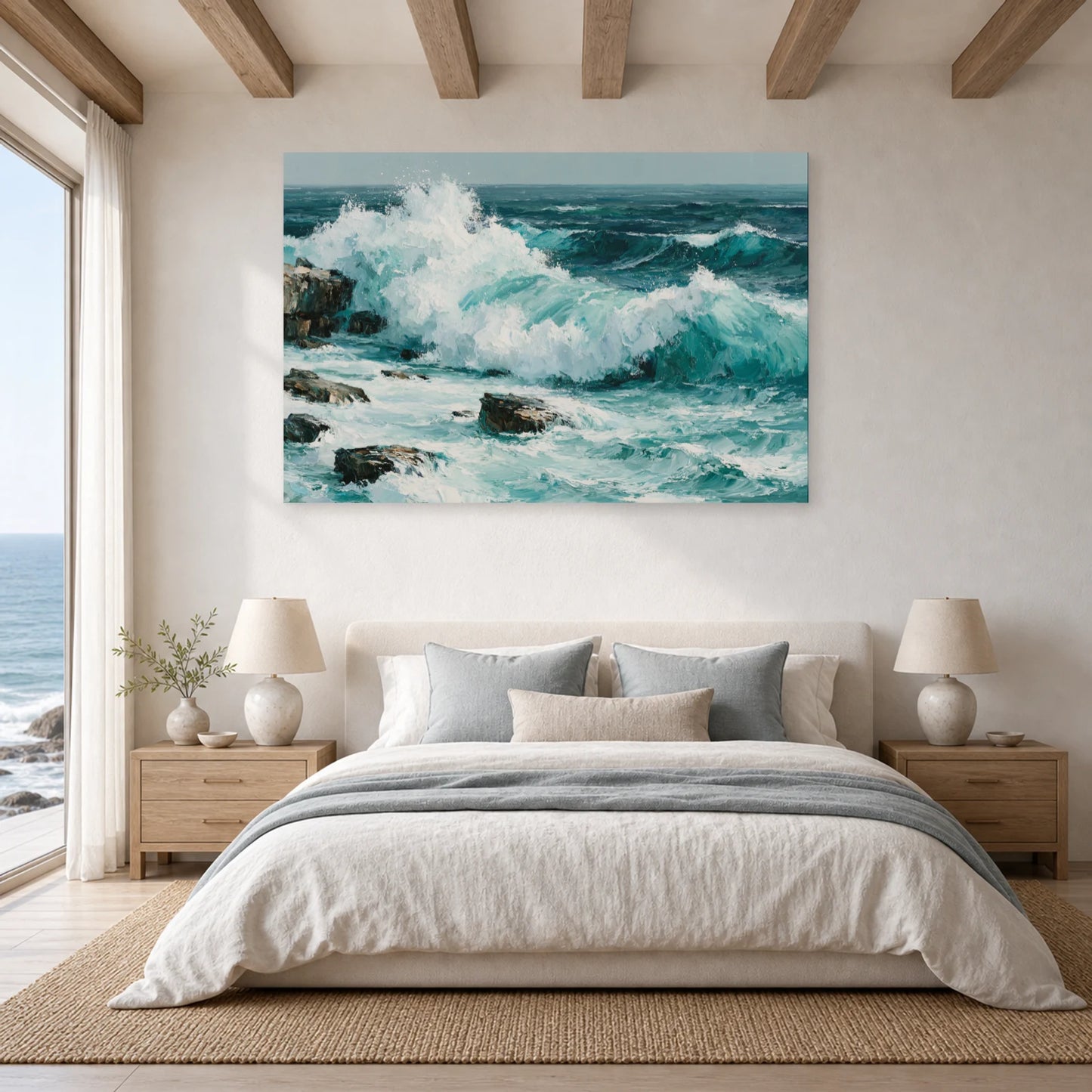 Tableau Bord De Mer Vague Rochers dans une chambre - Art Virtuoso