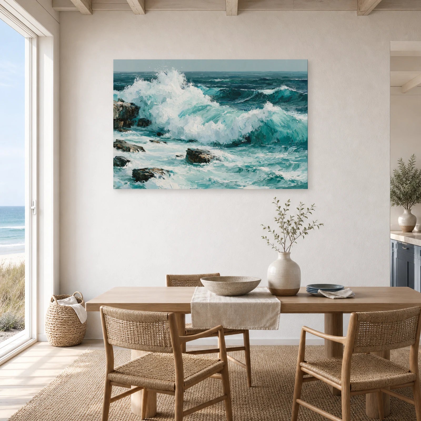 Tableau Bord De Mer Vague Rochers dans une cuisine - Art Virtuoso