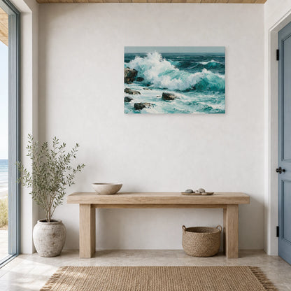 Tableau Bord De Mer Vague Rochers dans une entree ou un couloir - Art Virtuoso