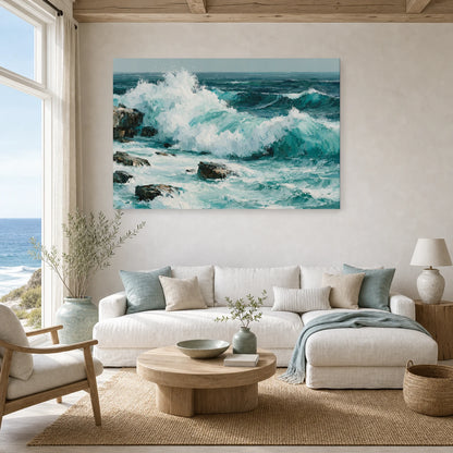 Tableau Bord De Mer Vague Rochers dans un salon - Art Virtuoso