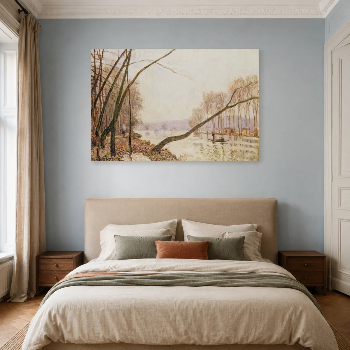 Tableau Bord de Seine en automne – Alfred Sisley dans une chambre - Art Virtuoso
