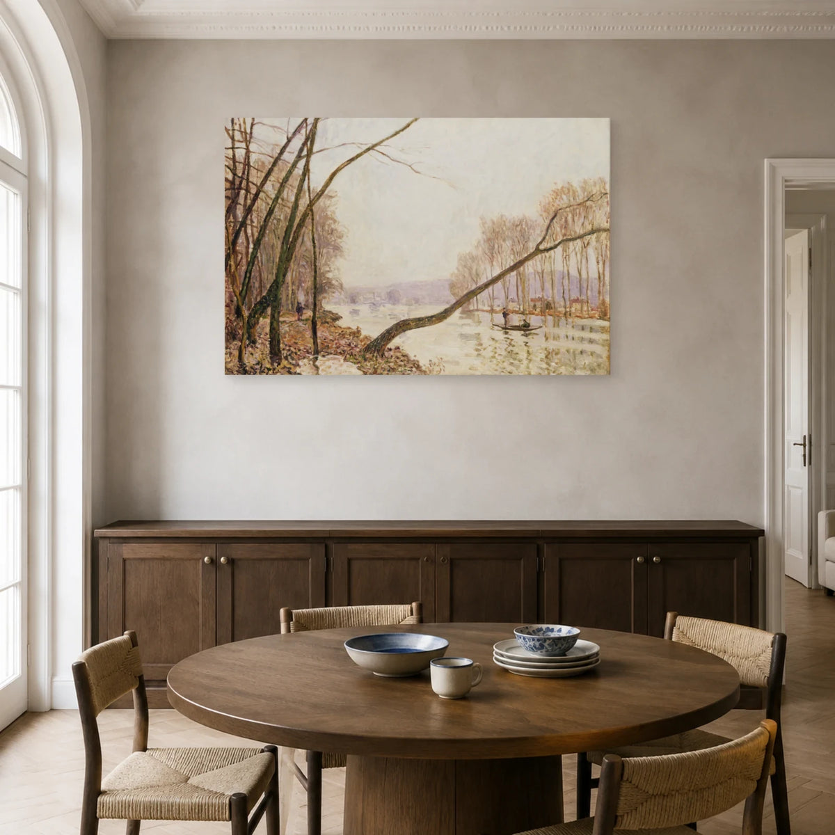 Tableau Bord de Seine en automne – Alfred Sisley dans une salle à manger - Art Virtuoso