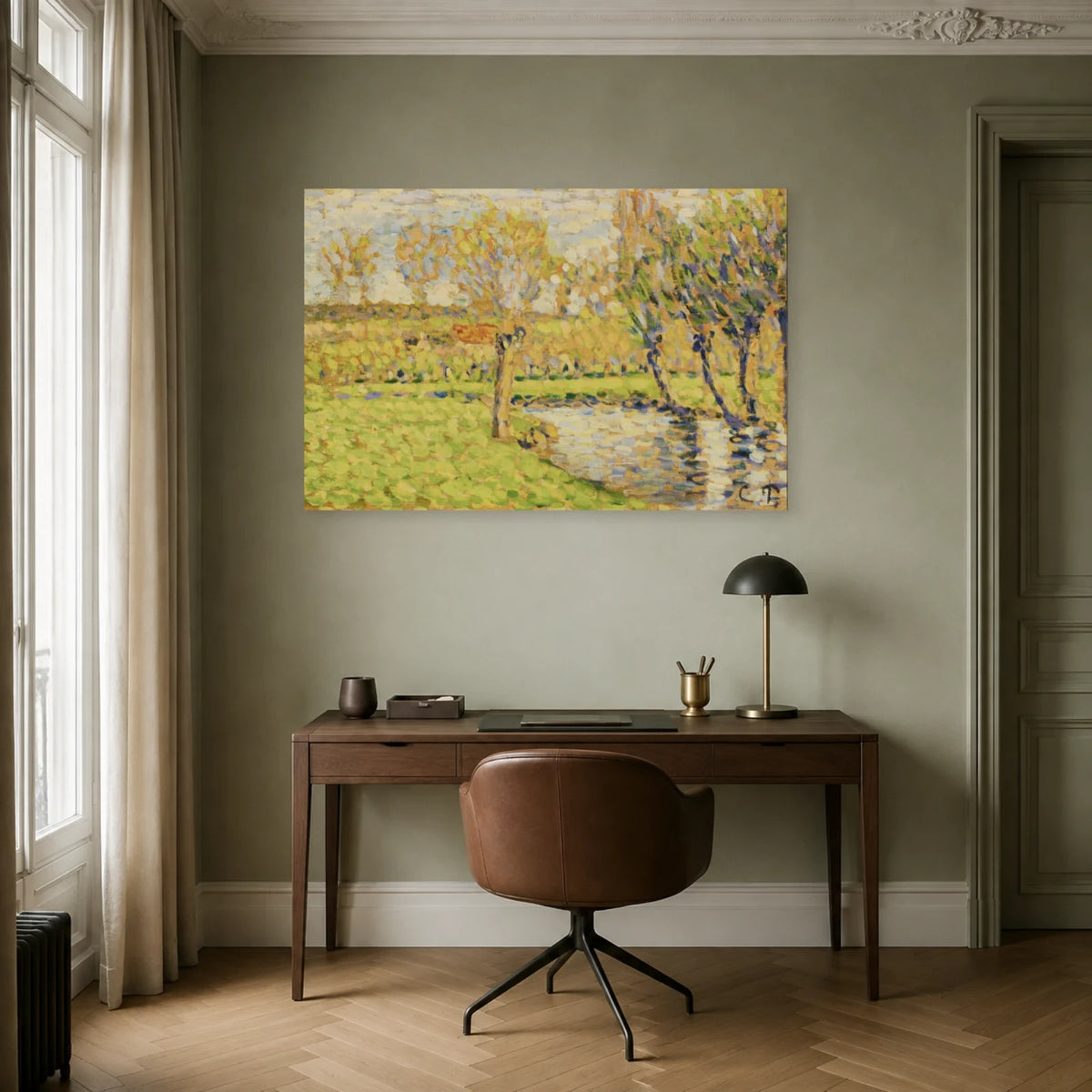 Tableau Bords de l'Epte à Éragny – Camille Pissarro dans un bureau - Art Virtuoso