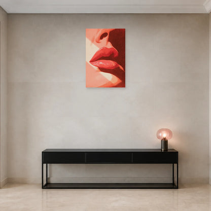 Tableau Bouche Rose Pop Art présenté dans une entrée - Art Virtuoso