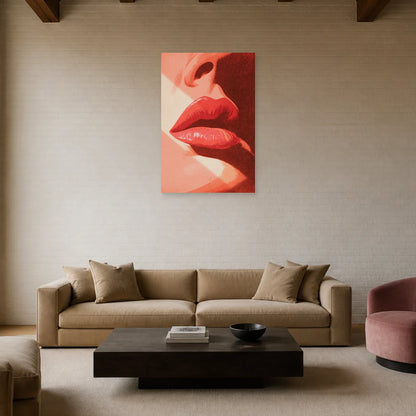 Tableau Bouche Rose Pop Art présenté dans un salon - Art Virtuoso