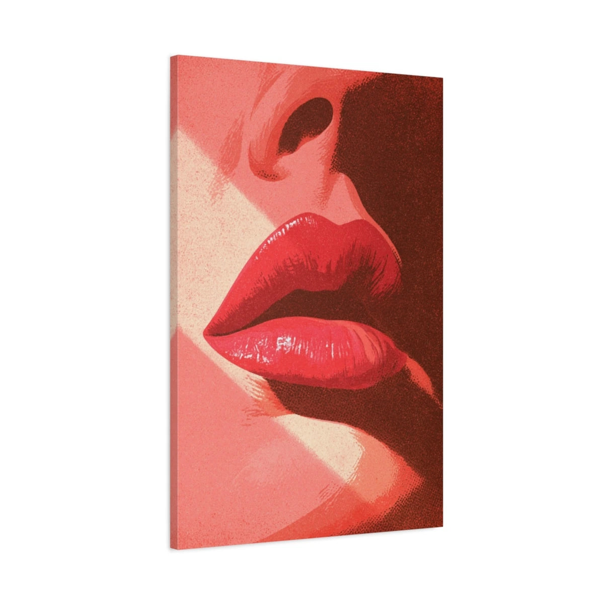Tableau Bouche Rose Pop Art, vue latérale de la toile avec bords imprimés - Art Virtuoso