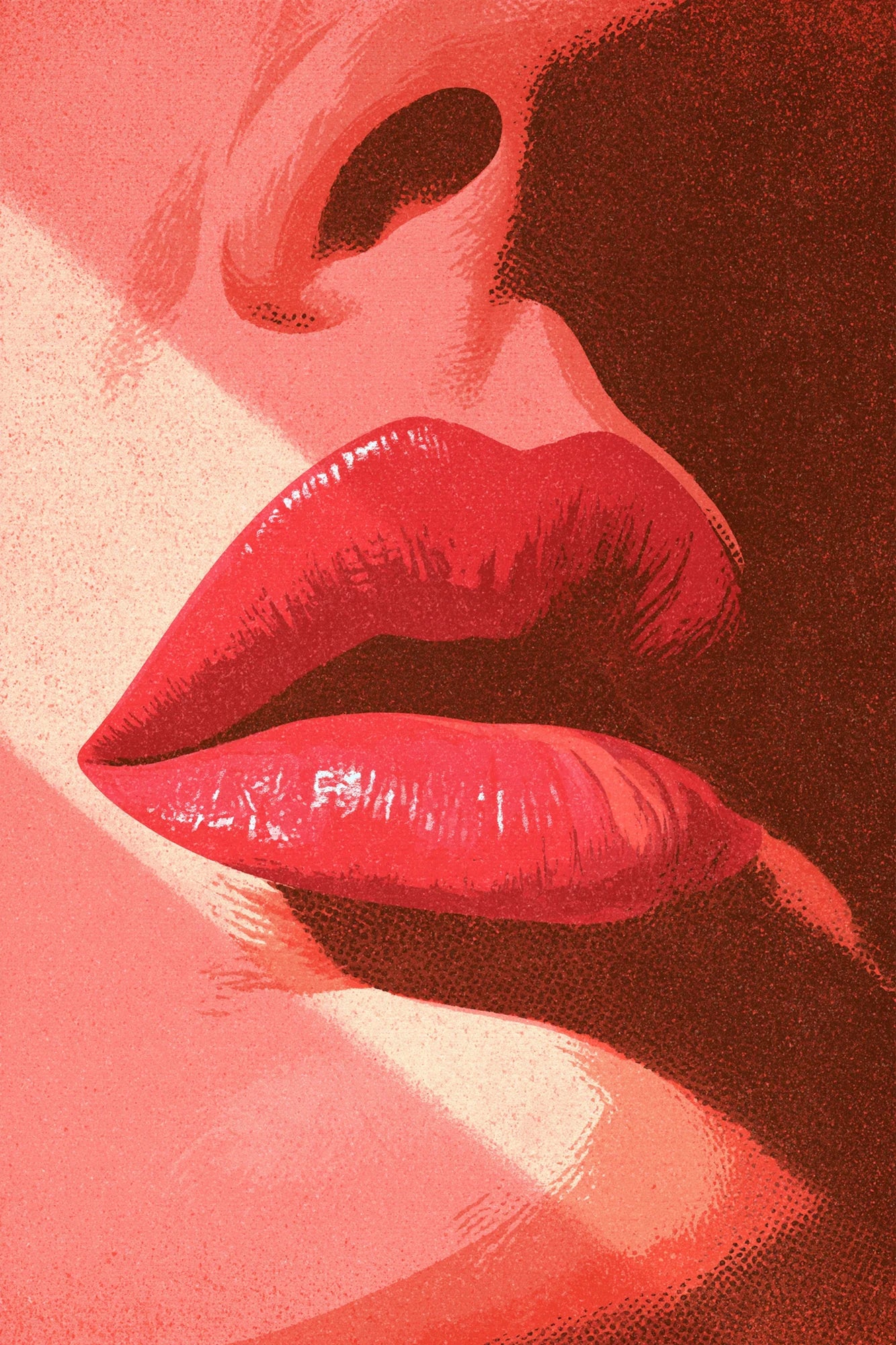 Tableau Bouche Rose Pop Art, une bouche rose graphique traitée comme une icône de sérigraphie contemporaine, format XXL - Art Virtuoso