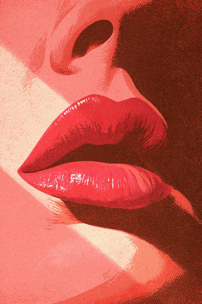 Tableau Bouche Rose Pop Art, une bouche rose graphique traitée comme une icône de sérigraphie contemporaine, format XXL - Art Virtuoso