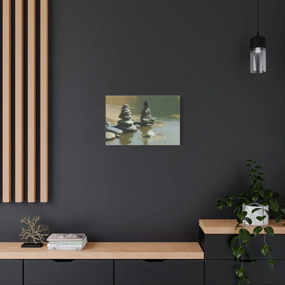 Tableau Cairn Bouddhique - Équilibre des Galets - vue mur béton ciré