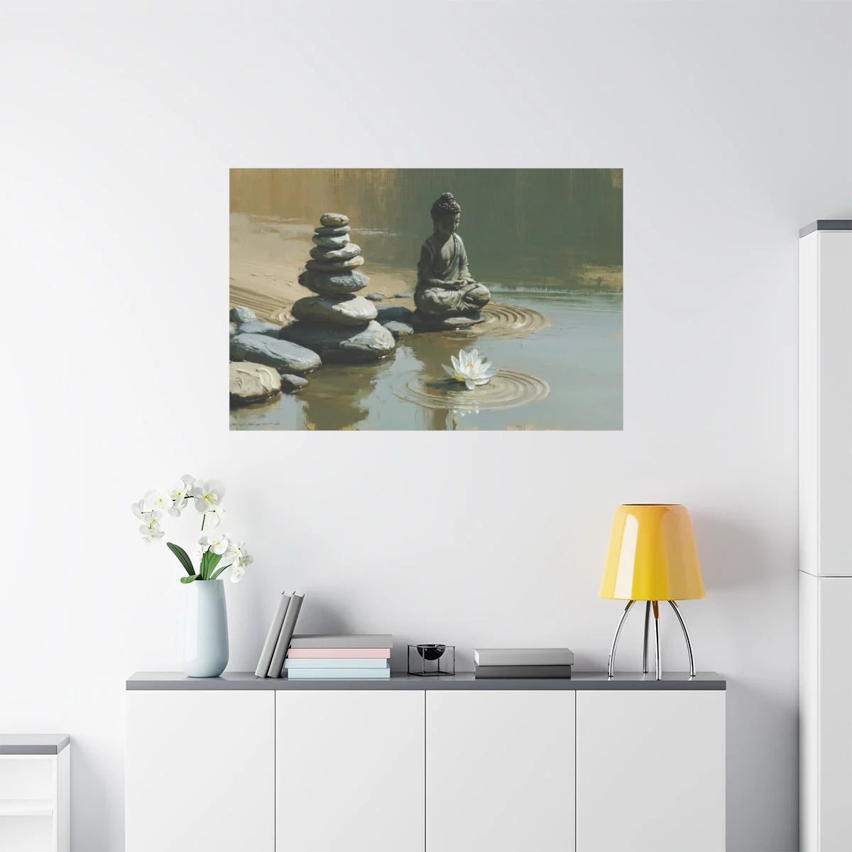 Tableau Cairn Bouddhique - Équilibre des Galets - vue mur grande hauteur