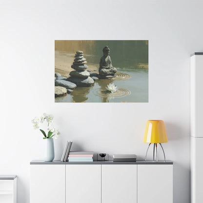 Tableau Cairn Bouddhique - Équilibre des Galets - vue mur grande hauteur