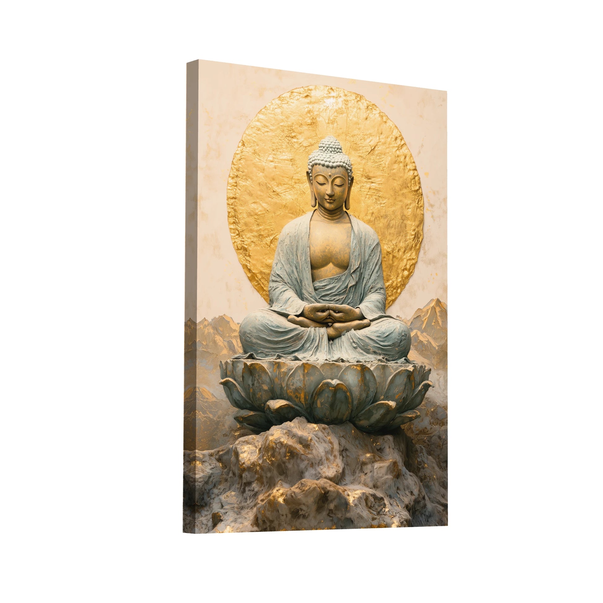 Product Hero 3D WebP Tableau Bouddha Doré : Illumination - Art Virtuoso