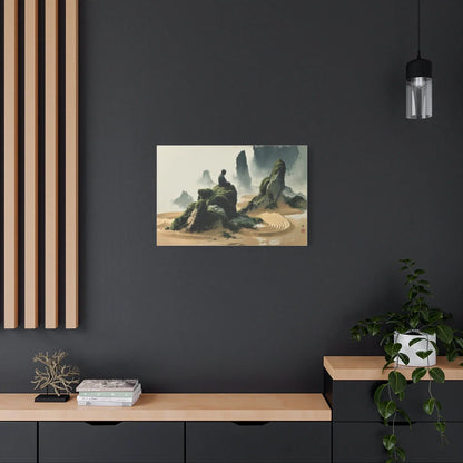 Tableau Jardin Zen Karesansui - Bouddha de Pierre - mise en scène mur pierre apparente