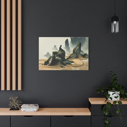 Tableau Jardin Zen Karesansui - Bouddha de Pierre - ambiance loft haut de plafond