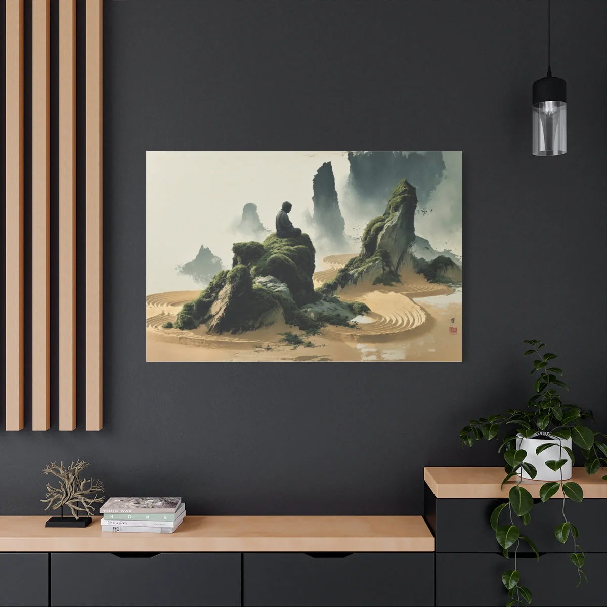 Tableau Jardin Zen Karesansui - Bouddha de Pierre - mise en scène impact maximal