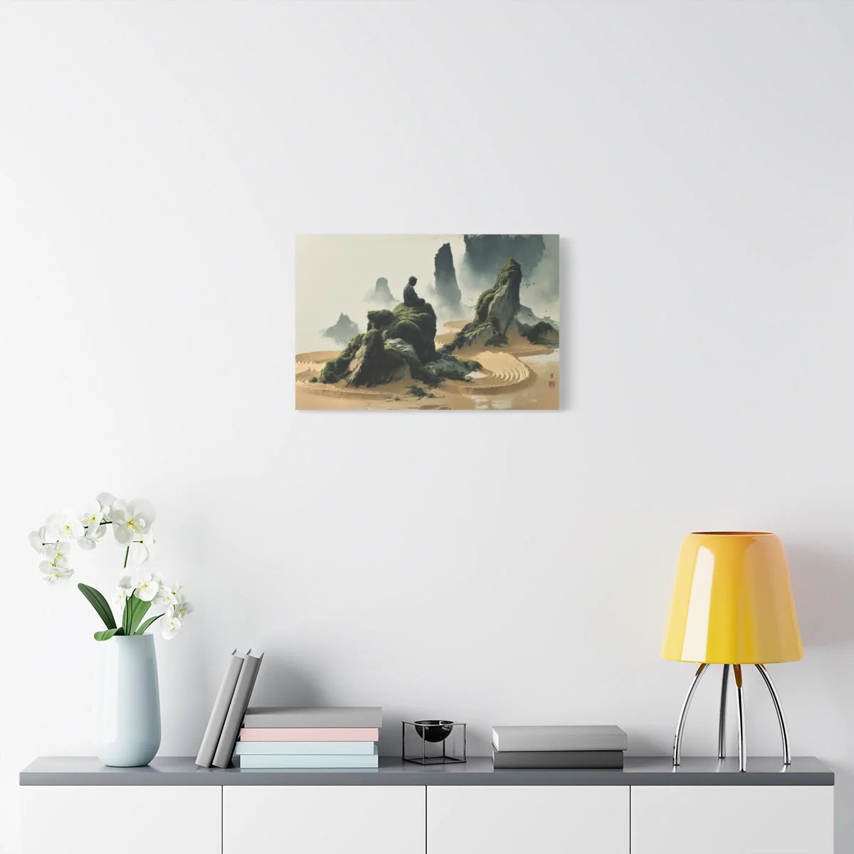 Tableau Jardin Zen Karesansui - Bouddha de Pierre - décor salon contemporain bois