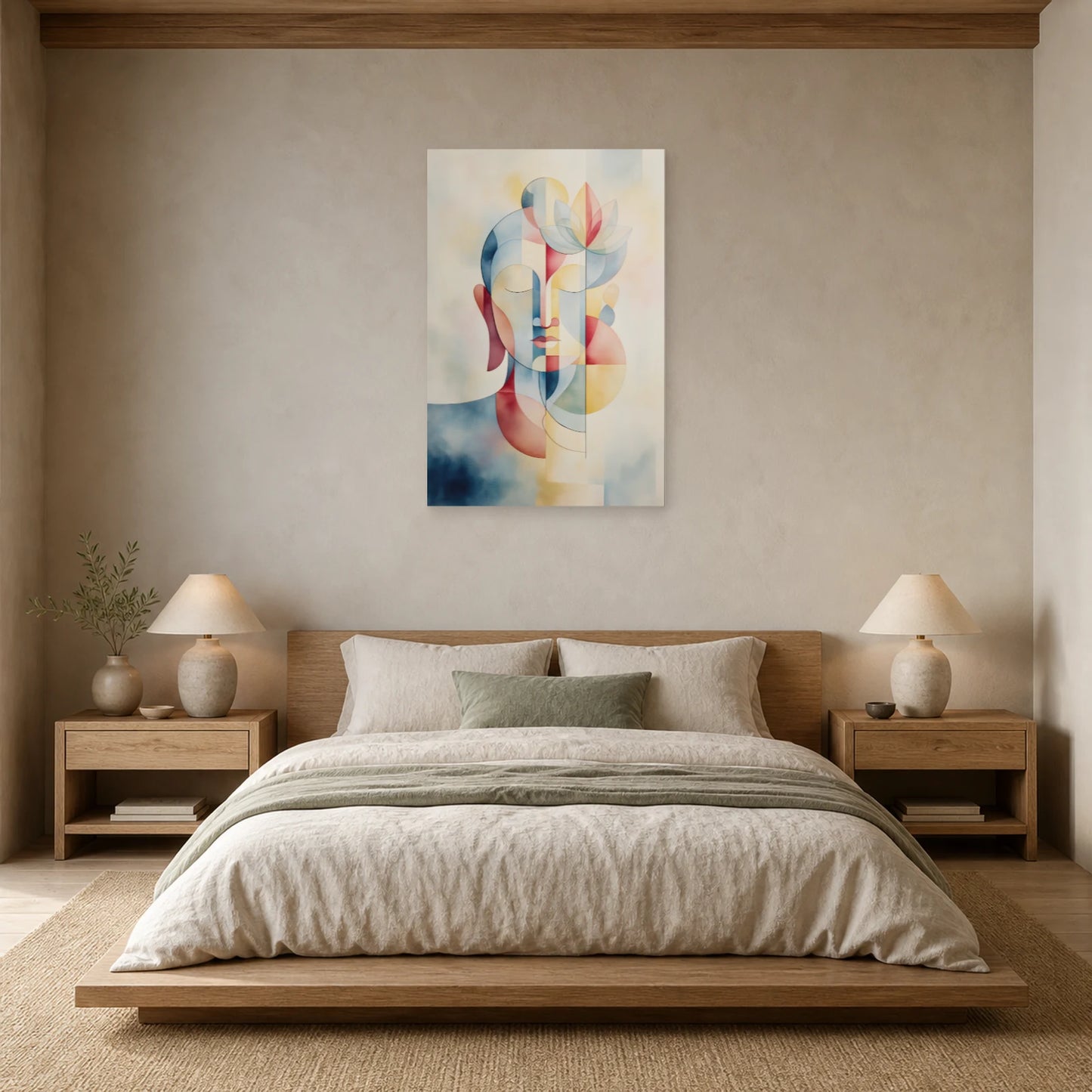 Mockup WebP Tableau Bouddha Minimaliste Flat Scandinave dans une chambre - Art Virtuoso