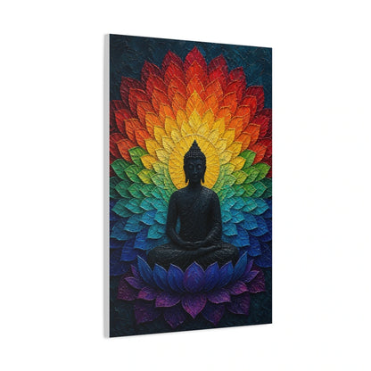 Tableau Bouddha Mandala Arc-en-Ciel - Couleurs Cosmiques - toile 3D avec bords imprimés - Art Virtuoso