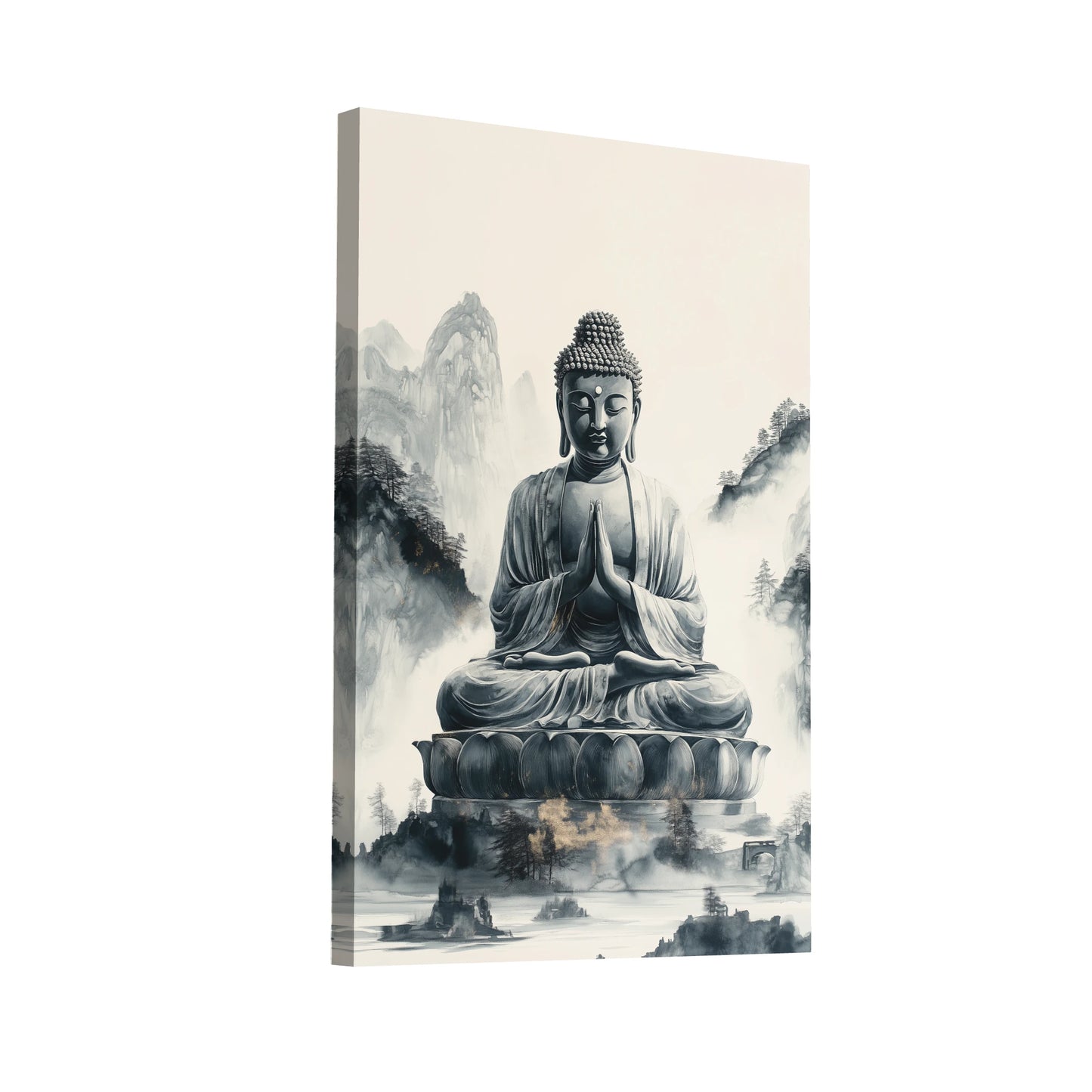 Product Hero 3D WebP Tableau Bouddha Noir et Blanc : Méditation Éternelle - Art Virtuoso